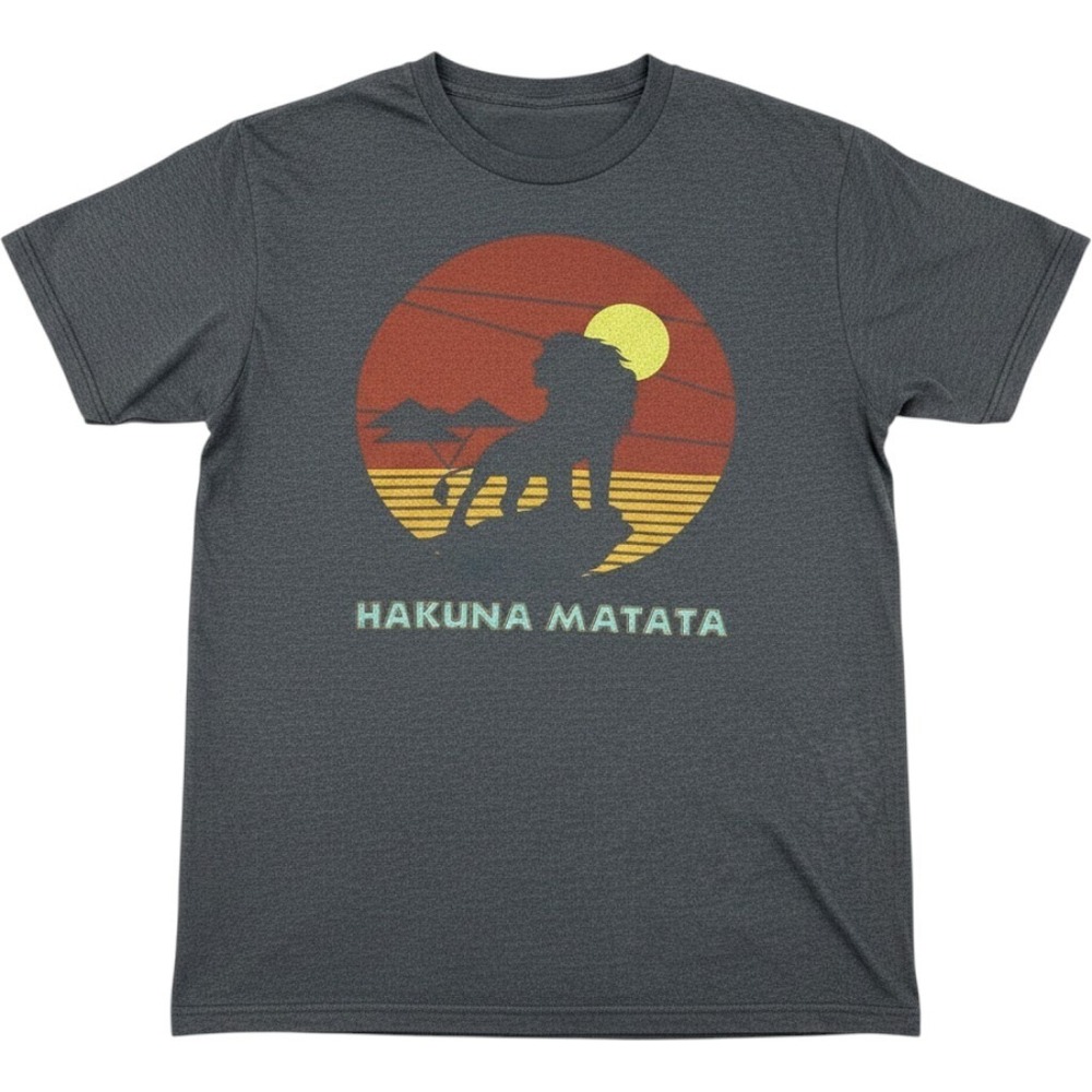 Disney Lion King Hakuna Matata Graphic T Shirt Mens L Gray Sunset Graphic